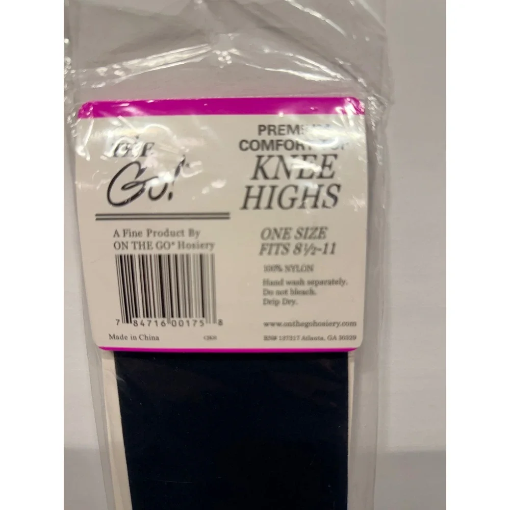On The Go! Hosiery Knee High Socks Jet Black Premium Comfort Top One Size 8.5-11
